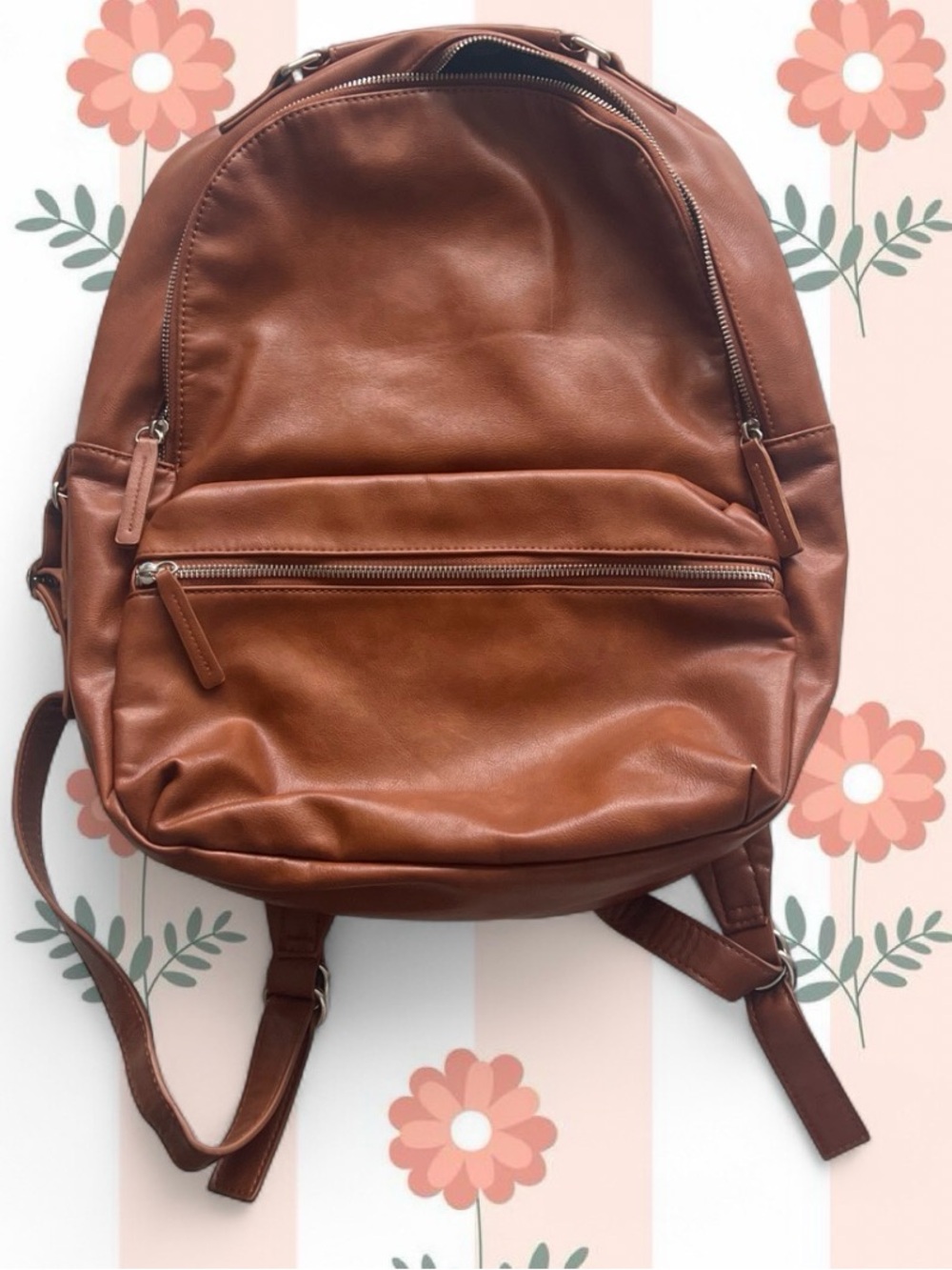Classic Faux Leather Backpack in Warm Cognac